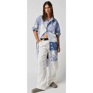 NWOT Free People x Tricia Fox Oxford Washed Patchwork Midi Button Up Shirt XS